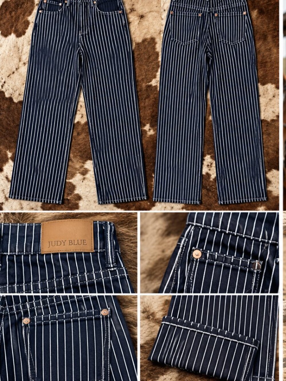 High Waist Tummy Control Striped Straight Jeans - Picture 2 of 2